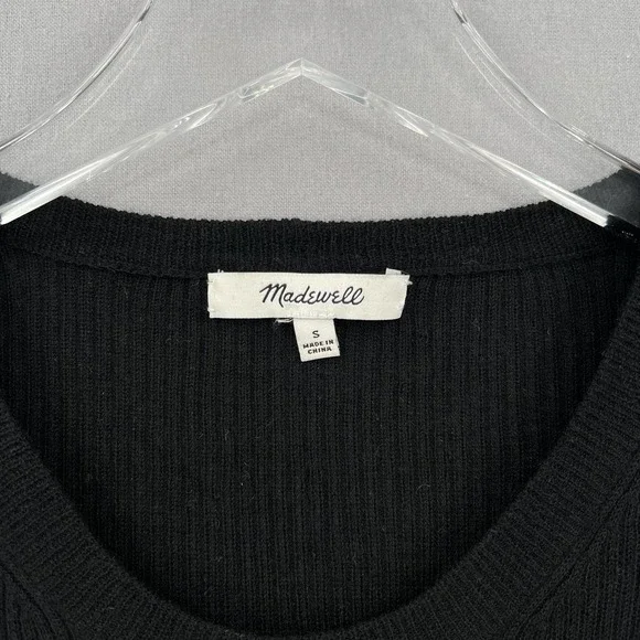 MADEWELL Sweater Womens Small Black Ruffle Sleeve Pullover Crew neck Ribbed - Picture 7 of 12